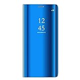 Caler  Funda Compatible/reemplazo Para Samsung Galaxy J7（2017） Funda, Flip Tapa Libro Carcasa Modelo Fecha Y Espejo Brillante Tirón Del Duro Case,espejo Soporte Plegable En Reflectante (Azul)
